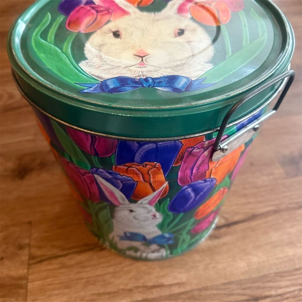 The Popcorn Factory Vintage Easter Bunny Collectible Tin Canister